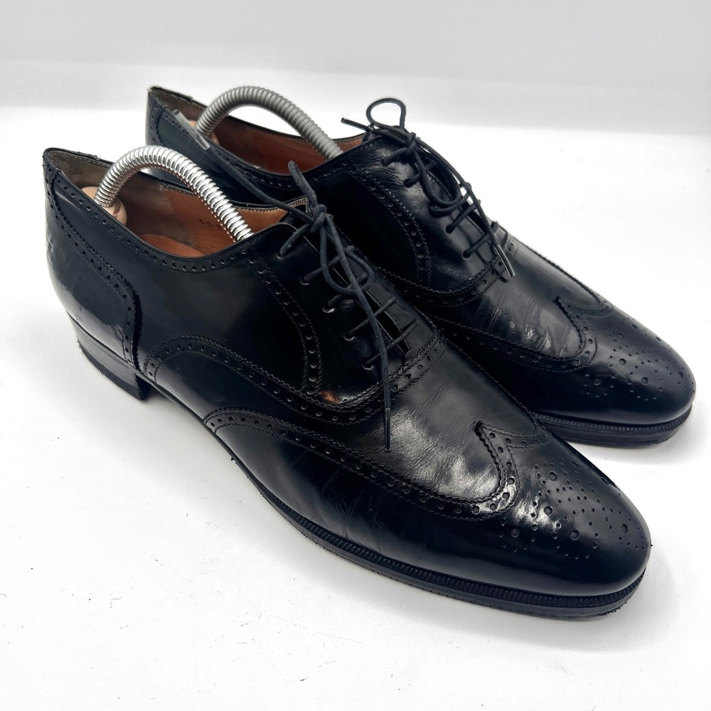 Salvatore Ferragamo Men's Black Leather Wingtip Oxford Brogue Shoe Size 9.5 B‎